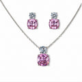 Pink Cushion Crystal Necklace and Earrings Set