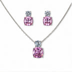 Pink Cushion Crystal Necklace and Earrings Set
