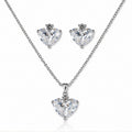 Clear White Heart CZ Necklace and Earrings Set