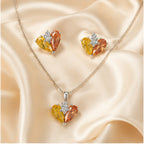 Yellow Amber Heart Crystal Necklace and Earrings Set