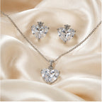 Clear White Heart CZ Necklace and Earrings Set