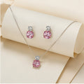 Pink Cushion Crystal Necklace and Earrings Set