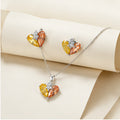 Yellow Amber Heart Crystal Necklace and Earrings Set