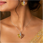 Yellow Amber Heart Crystal Necklace and Earrings Set