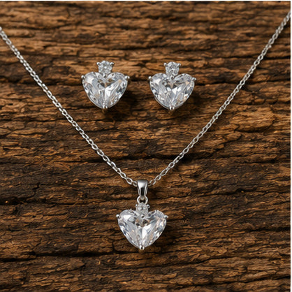 Clear White Heart CZ Necklace and Earrings Set