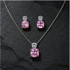 Pink Cushion Crystal Necklace and Earrings Set