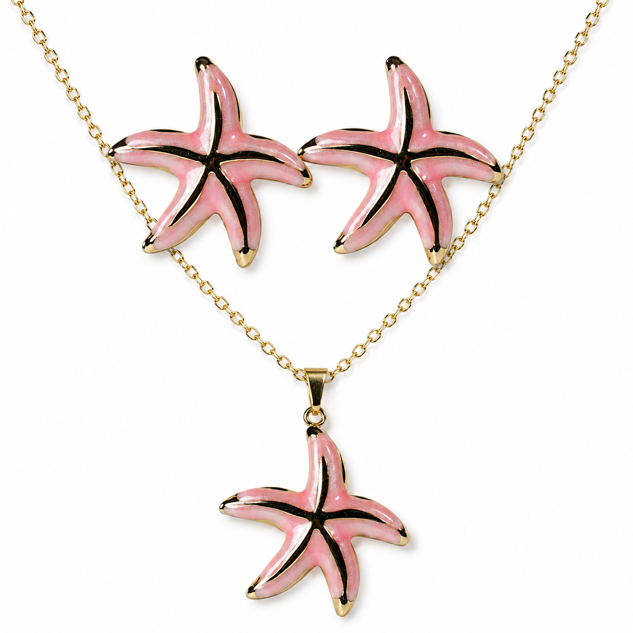 Pink Starfish Necklace Earrings Set