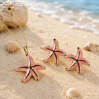 Pink Starfish Necklace Earrings Set