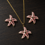 Pink Starfish Necklace Earrings Set