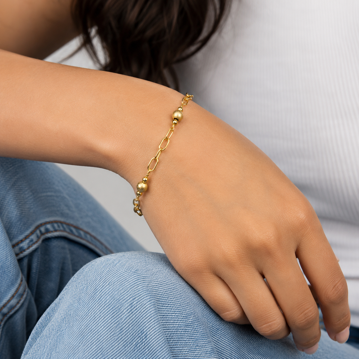 Paperclip Ball Detail Chain Bracelet