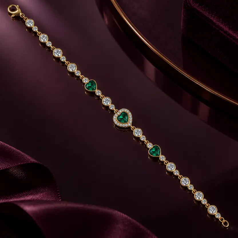 Emerald Heart Swarovski crystals Bezel Bracelet