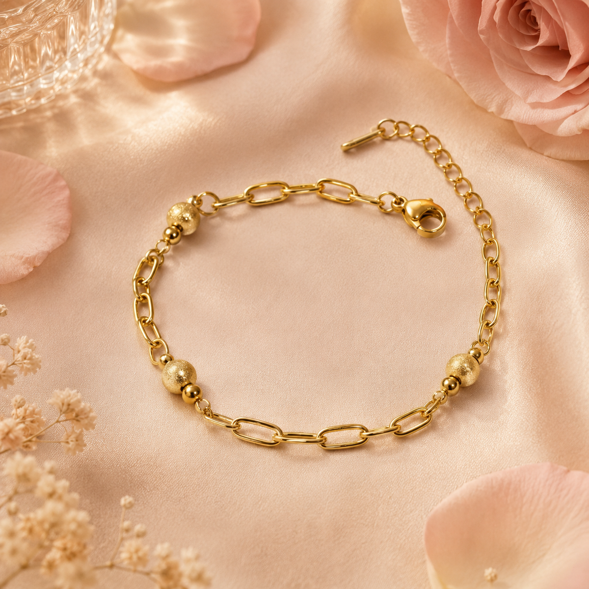 Paperclip Ball Detail Chain Bracelet