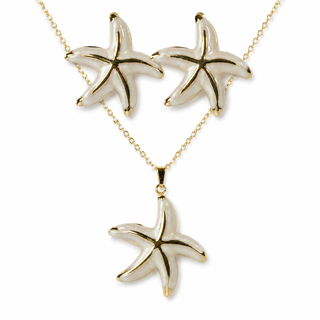 White Starfish Necklace Earrings Set