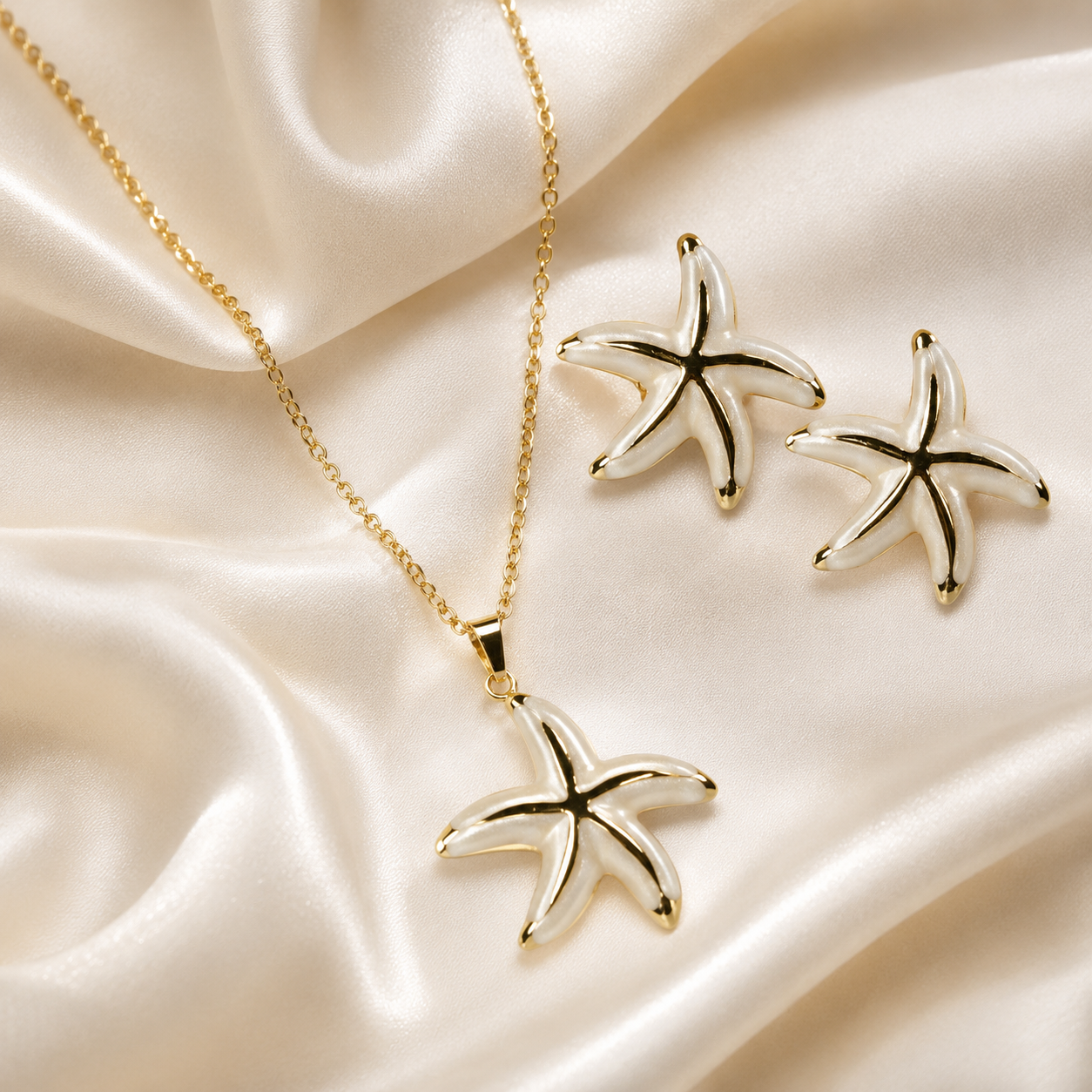 White Starfish Necklace Earrings Set
