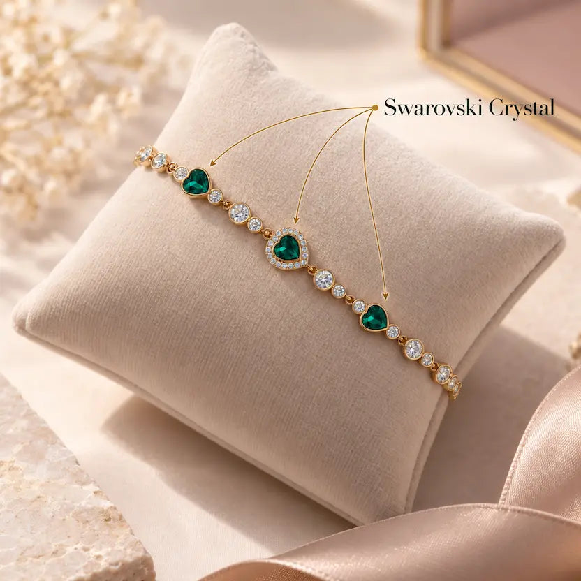 Emerald Heart Swarovski crystals Bezel Bracelet