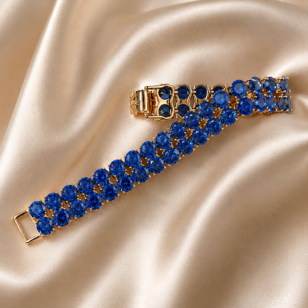 Double-Row Blue Crystal Rose-Gold Tone Bracelet