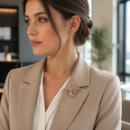 Pink Crystal Floral Gold-Tone Brooch