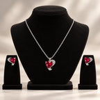 Red Heart CZ Necklace and Earrings Set