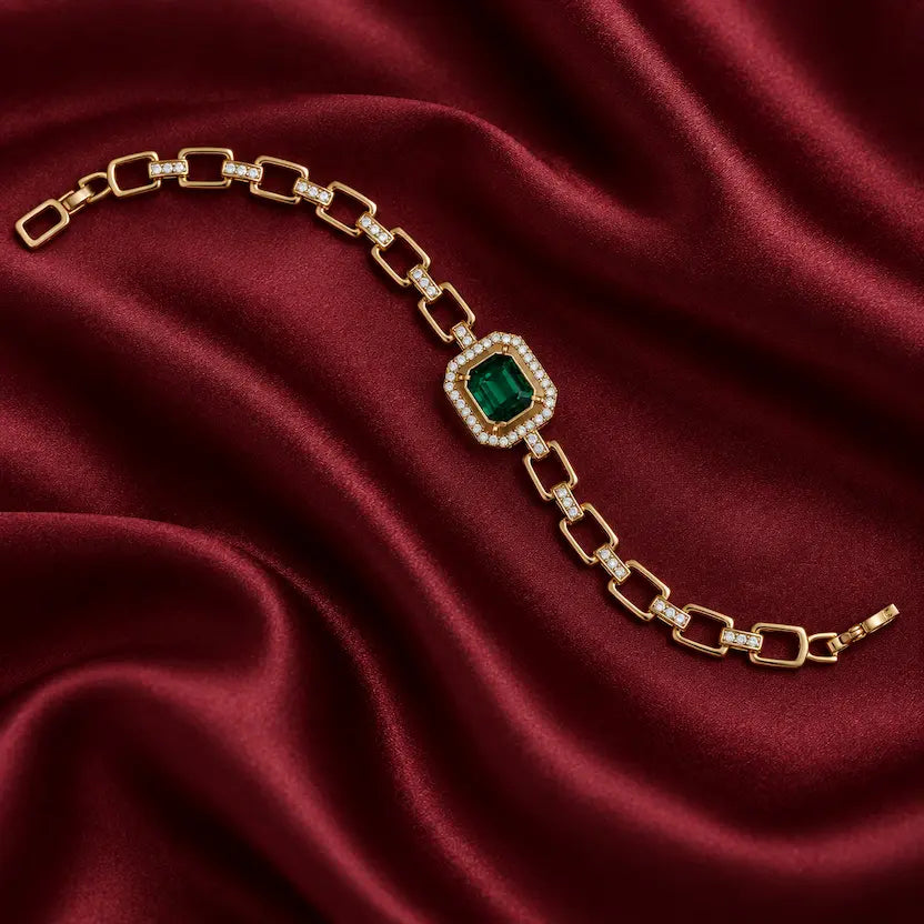 Emerald Rectangle Swarovski Crystal Link Bracelet