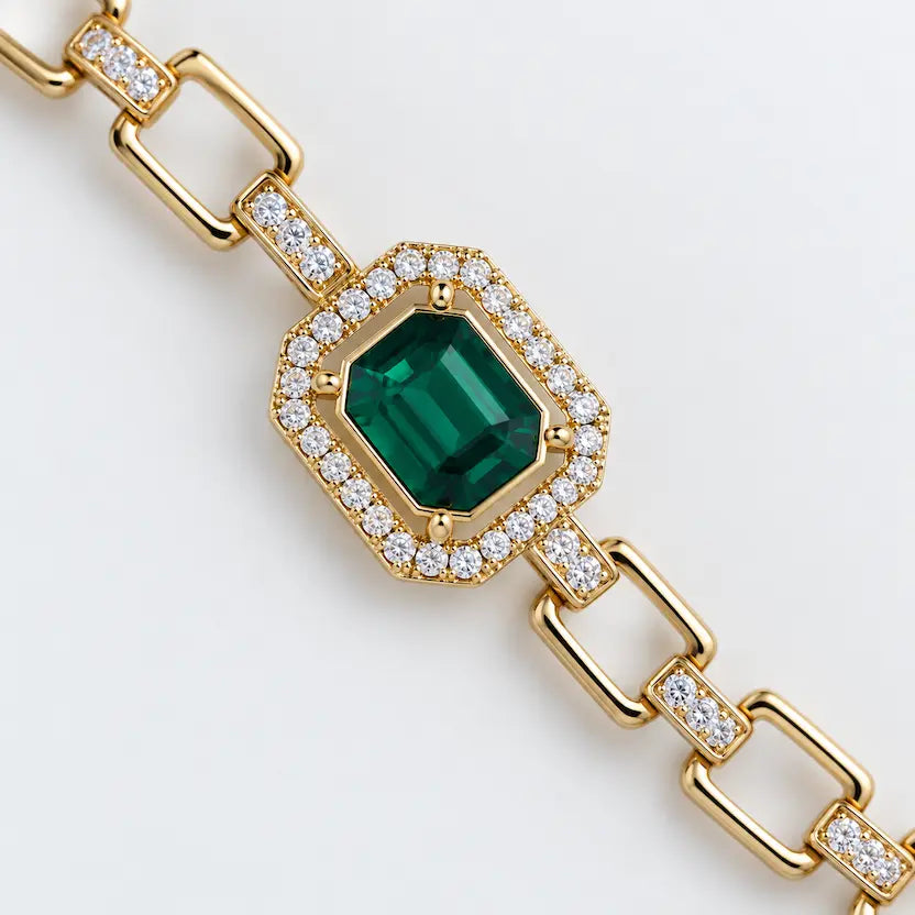 Emerald Rectangle Swarovski Crystal Link Bracelet