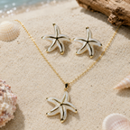 White Starfish Necklace Earrings Set