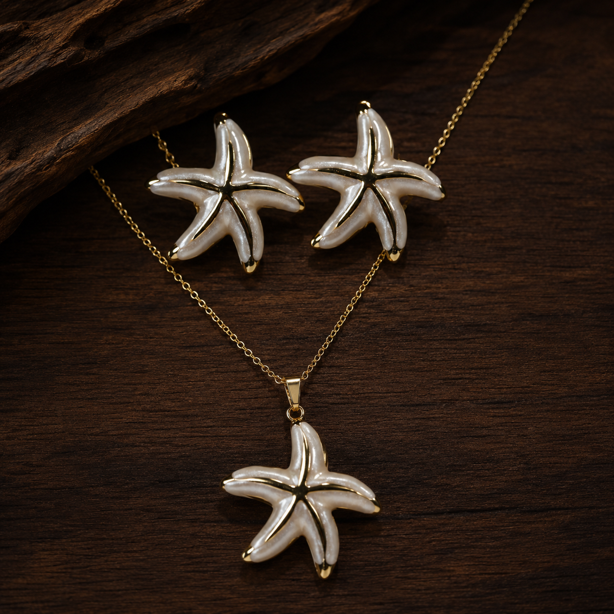 White Starfish Necklace Earrings Set