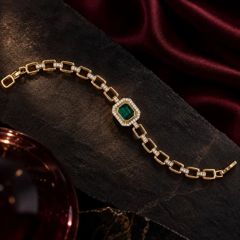 Emerald Rectangle Swarovski Crystal Link Bracelet