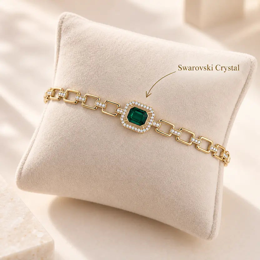 Emerald Rectangle Swarovski Crystal Link Bracelet