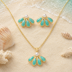 Aqua Pearl Necklace Earrings Set
