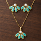 Aqua Pearl Necklace Earrings Set