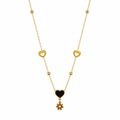 Black Enamel Heart Daisy Flower Drop Necklace