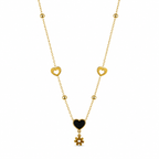 Black Enamel Heart Daisy Flower Drop Necklace