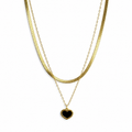 Black Enamel Heart Snake Chain Layered Necklace