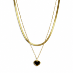 Black Enamel Heart Snake Chain Layered Necklace