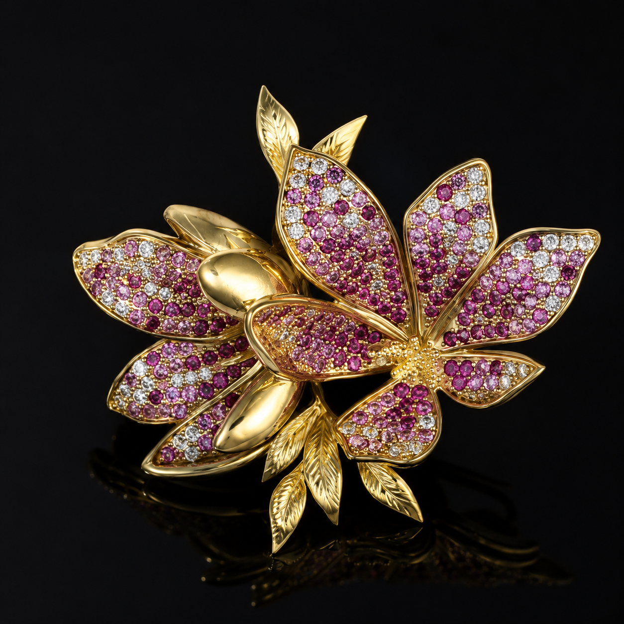 Pink Crystal Floral Gold-Tone Brooch