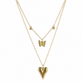 Puffy Heart Butterfly Charm Layered Necklace