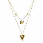 Puffy Heart Butterfly Charm Layered Necklace