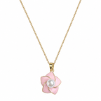 Pink Enamel Pearl Flower Necklace