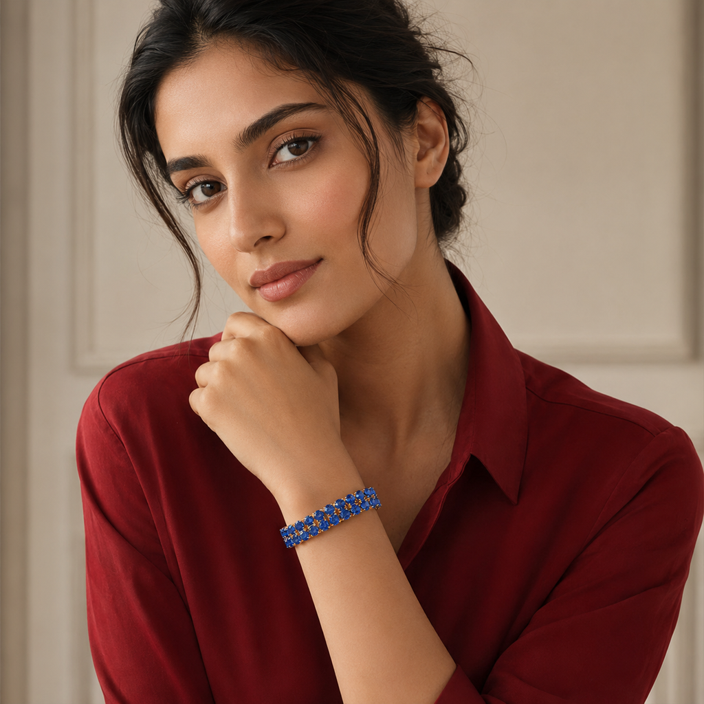 Double-Row Blue Crystal Rose-Gold Tone Bracelet