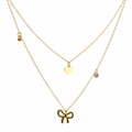 Bow and Heart With Solitare Charms Layered Necklace