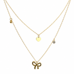 Bow and Heart With Solitare Charms Layered Necklace