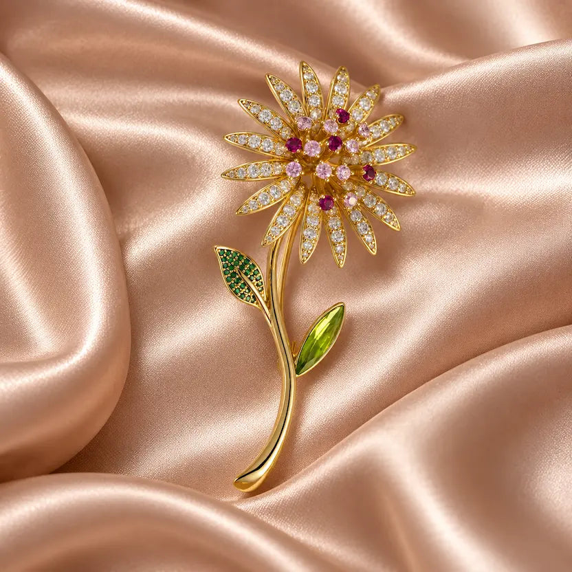 Crystal Daisy Stem Brooch