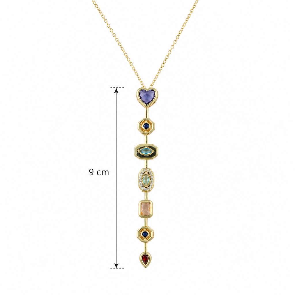 Multicolour Geometric Heart Y-Drop Gold-Tone Necklace