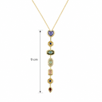 Multicolour Geometric Heart Y-Drop Gold-Tone Necklace