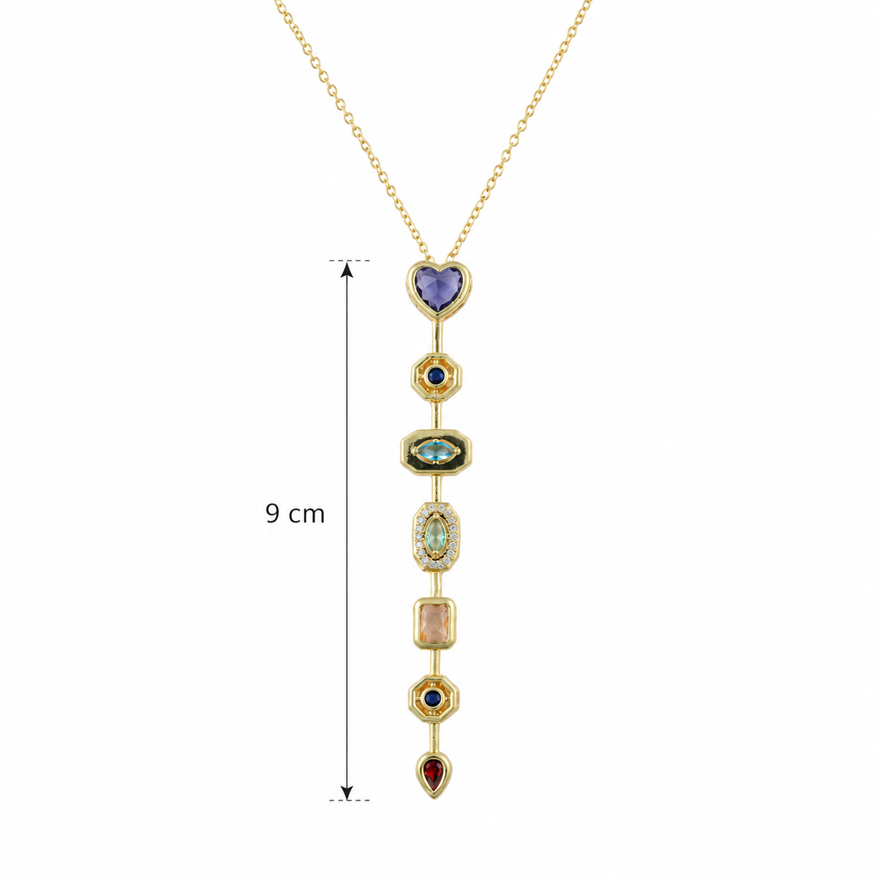 Multicolour Geometric Heart Y-Drop Gold-Tone Necklace