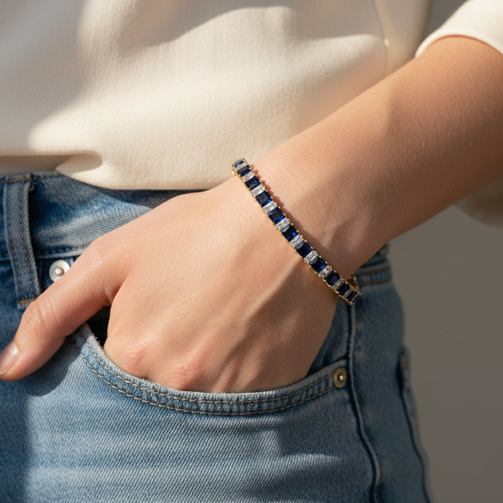 Blue Sapphire Tennis Adjustable Bracelet