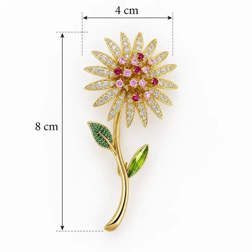 Crystal Daisy Stem Brooch