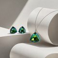 Emerald Green Triangle Crystal Necklace and Earrings Set