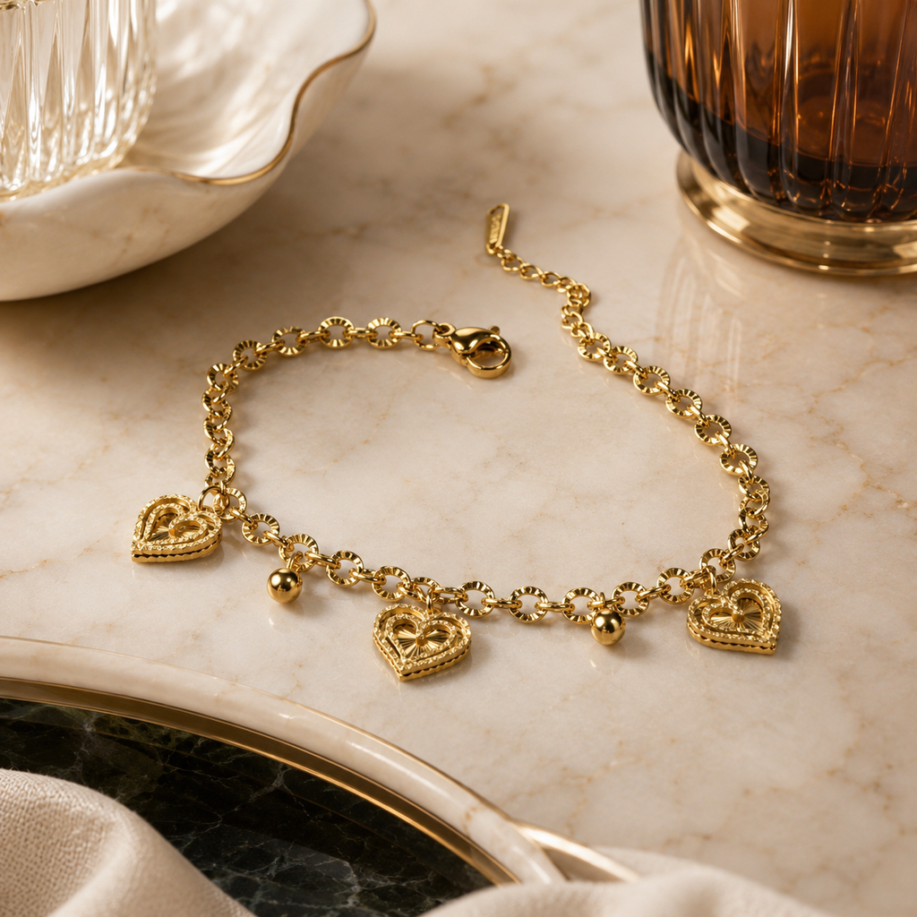 Bold Heart Drop Chain Bracelet
