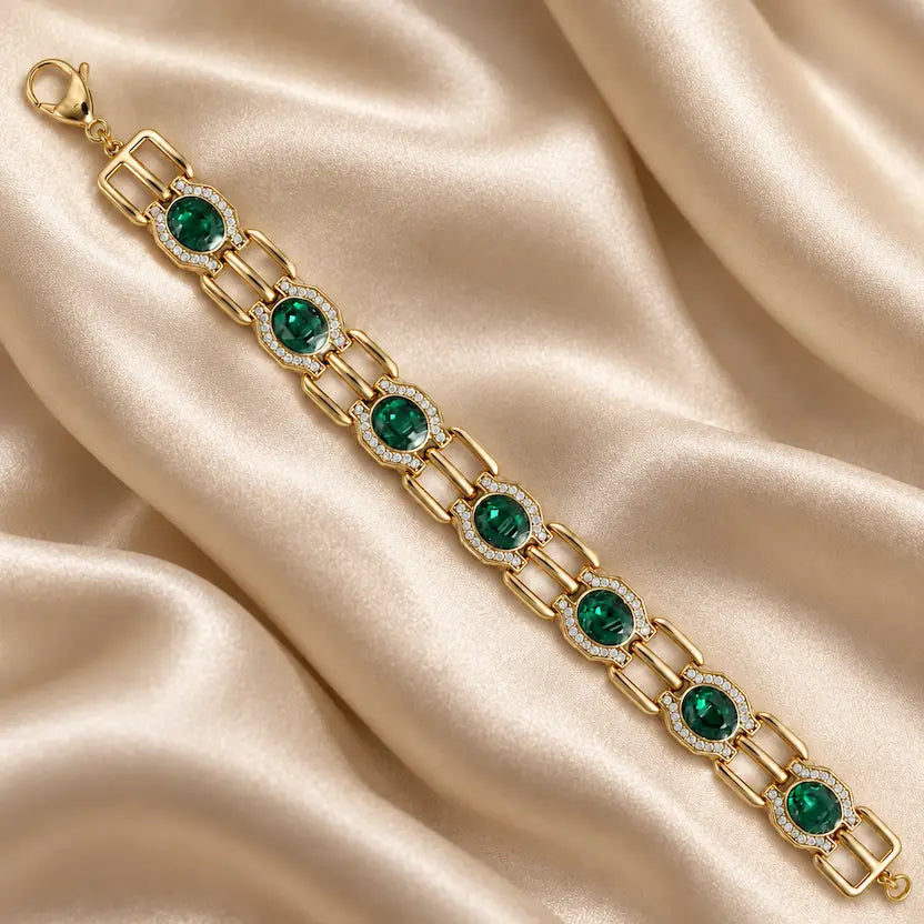 Emerald Swarovski Crystals Halo Link Bracelet